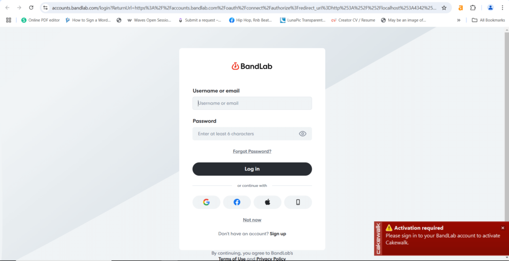 Bandlab sign-in page